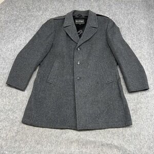 Stratojac Coat Mens‎ 46 Gray Wool Overcoat Lined Single Breasted Winter Fits50R